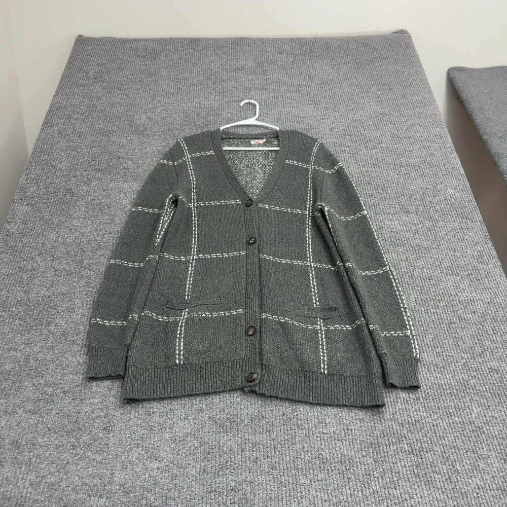 Faherty Cardigan Sweater Womens S Grey Cotton Plaid Button Up Longline Preppy